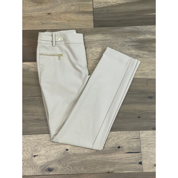 Calvin Klein Pants - Calvin Klein Tan Pants Size 2 Gold Zipper Tapered Ankle Stretch Slim Fit